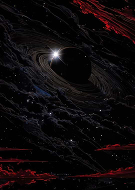 Planet with Rings in Nebula