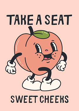 Retro Peach Character 'Sweet Cheeks'