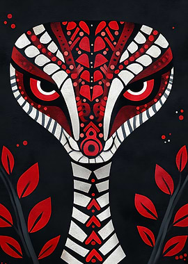 Stylized Cobra with Red and White Patterns