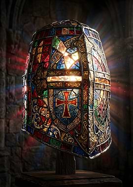 Stained Glass Crusader Knight Helmet