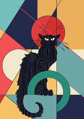 Black Cat on Geometric Background