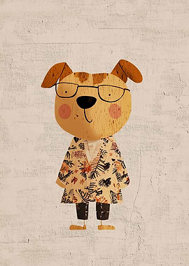 Dog wearing glasses and a floral shirt