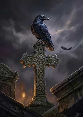 Raven on Celtic Cross