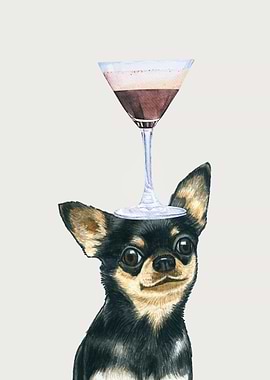 Chihuahua with Cocktail on Head