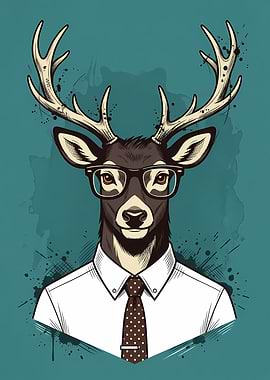 Anthropomorphic Deer Wearing Glasses and Suit