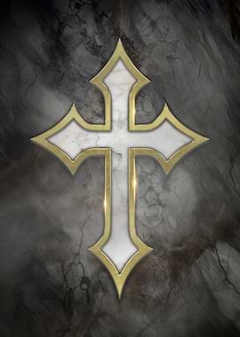 Christian Faith Marble Metallic Gold Cross Holy Bible Emblem