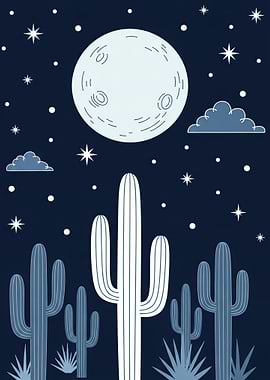 Desert Night Sky with Cacti