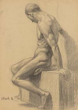 Pencil Sketch of a Seated Male Nude