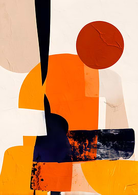 Abstract Geometric Composition with Orange and Black