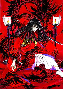 Anime Girl in Red Kimono with Dragon