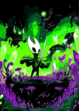 Hornet and enemies in a crystal cave