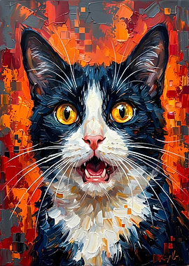 Surprised Black and White Cat
