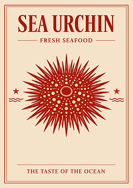 Sea Urchin Vintage Poster, Fresh Seafood Ocean Art Print, Retro Coastal Wall Decor