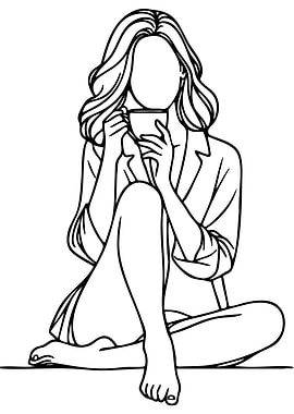Woman drinking coffee, line art