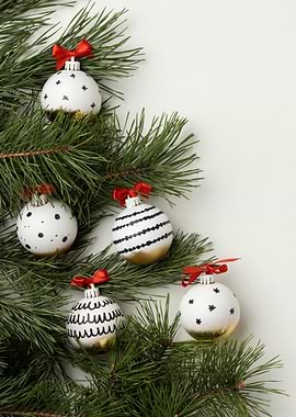 Christmas Ornaments on Pine Branches
