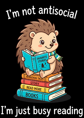 Cute Hedgehog Reading Books