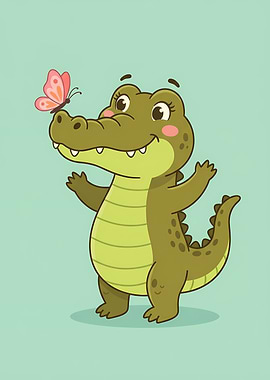 Cute Alligator and Butterfly
