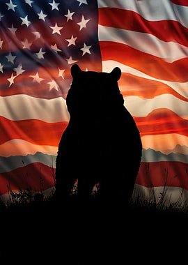 Bear Silhouette Against American Flag