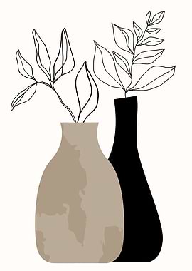 Minimalist Vases with Line Art Plants