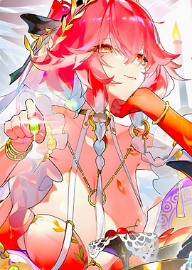 Anime Girl with Pink Hair and Gem