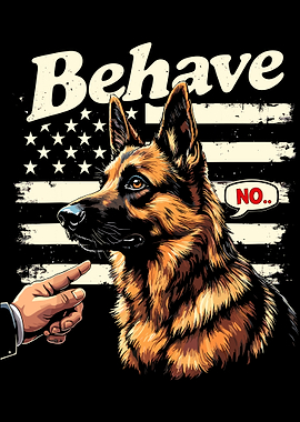 German Shepherd NO Poster, Patriotic Dog Wall Art, Funny Defiant Dog Print