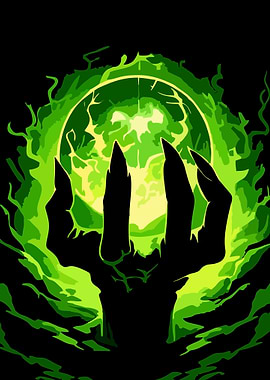 Dark Hand Grasping Green Energy Orb
