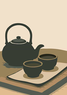 Japanese Tea Set with Two Cups