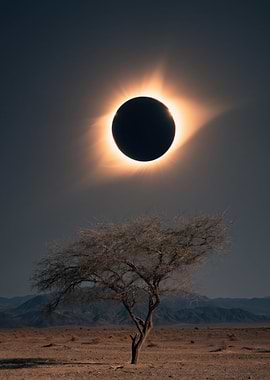 Solar Eclipse Over Desert Tree