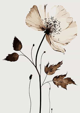 Sepia Tone Poppy Flower Illustration