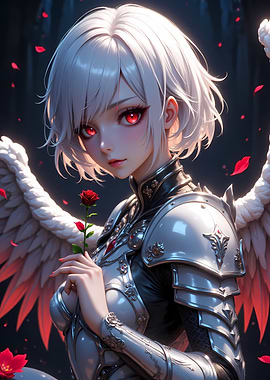 Anime Angel with Red Rose
