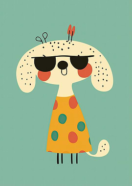 Cute Cartoon Dog Wearing Sunglasses