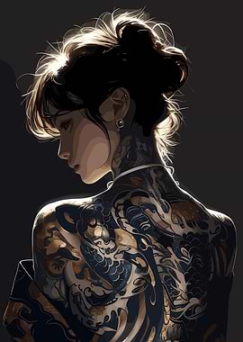 Tattooed Woman with Dragon Art