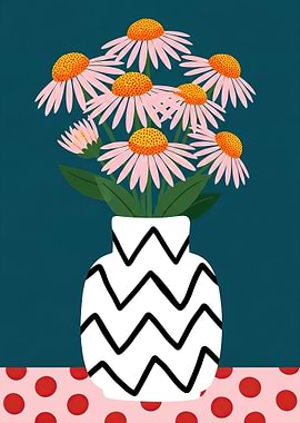 Pink Echinacea Flowers in a Zigzag Vase