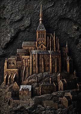 Golden Gothic Castle Stone Relief