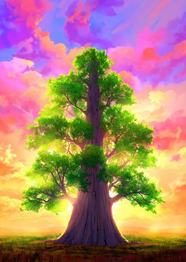 Majestic Tree Under Sunset Sky