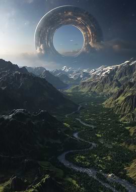 Sci-fi Ring Above Mountain Valley