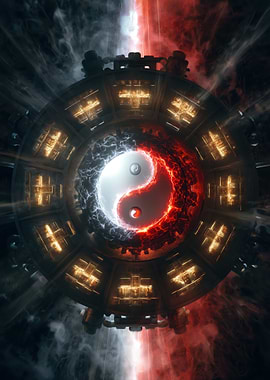 Yin Yang Symbol with Cosmic Background