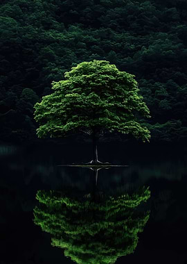 Solitary Tree Reflected in Water