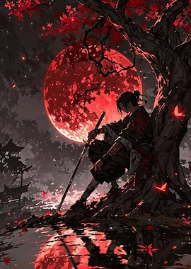 Samurai Under a Red Moon