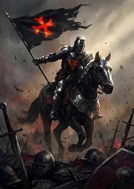 Knight on Horseback with Black Flag