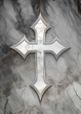 Christian Faith Cross Metallic Silver Marble Holy Bible Emblem