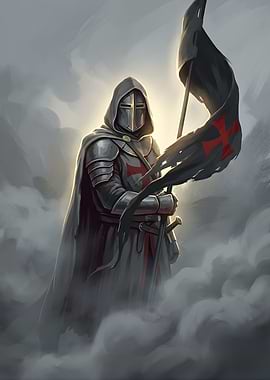 Templar Knight with Tattered Flag