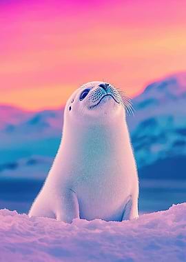 Cute Seal Pup in Snowy Landscape