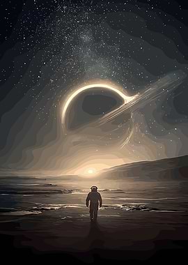 Astronaut facing a black hole