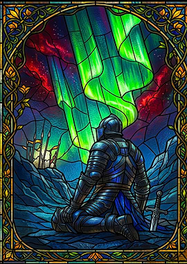 Knight Gazing at Aurora Borealis