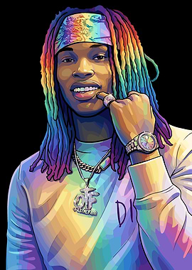 King Von with Rainbow Dreadlocks and Jewelry