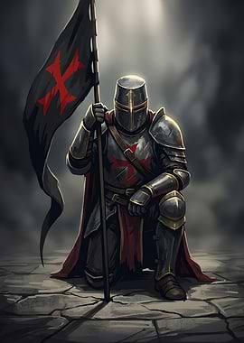 Knight Kneeling with Templar Flag