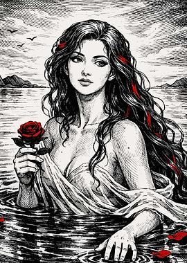 Woman in water with rose
