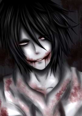 Creepy Anime Character with Bloody Smile