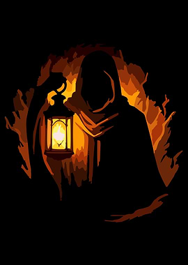 Figure with Lantern in Forest